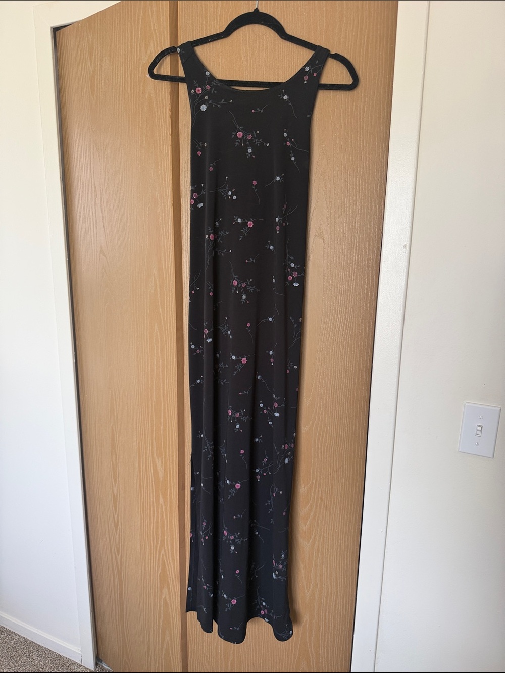 Black Floral Maxi Dress with Pink Accents